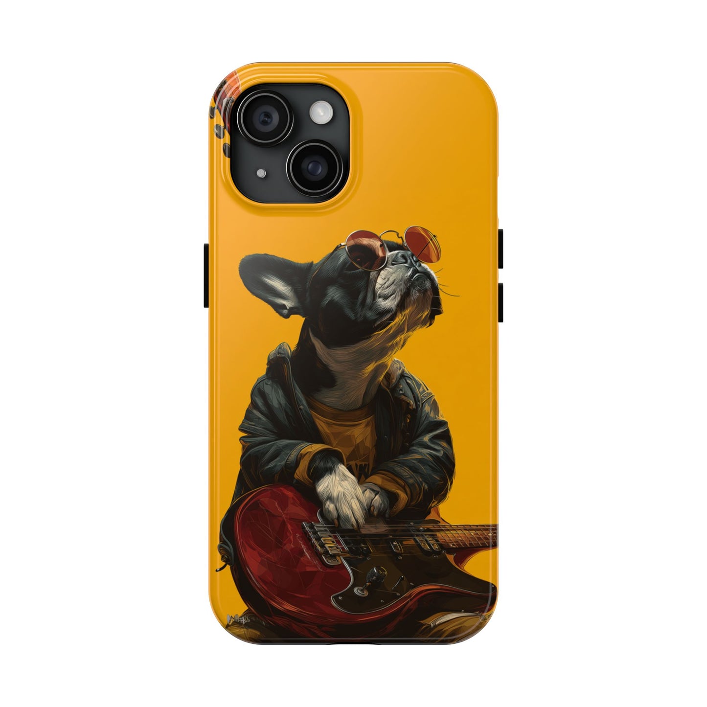 French Bulldog with Red Sunglasses Playing Red Guitar Tough Phone Case