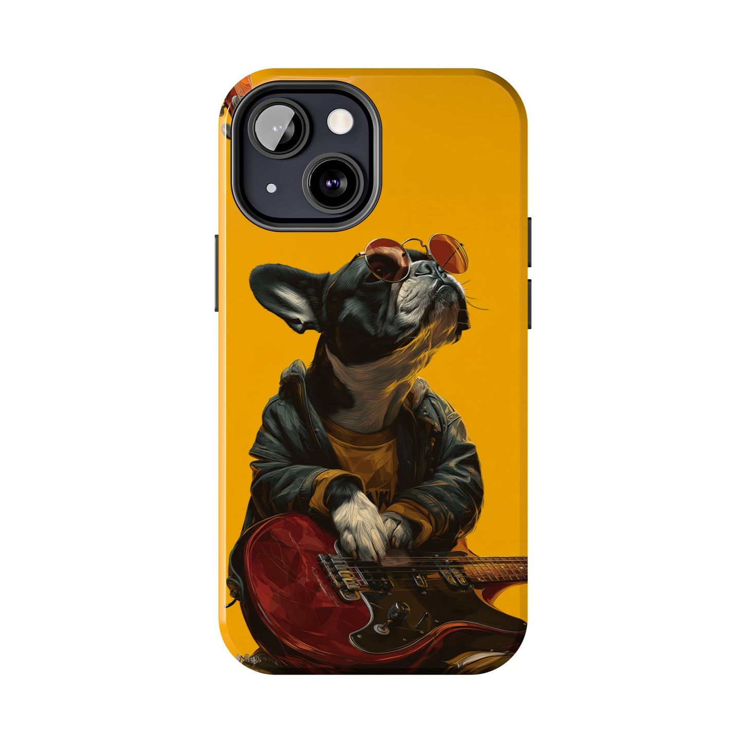 French Bulldog with Red Sunglasses Playing Red Guitar Tough Phone Case
