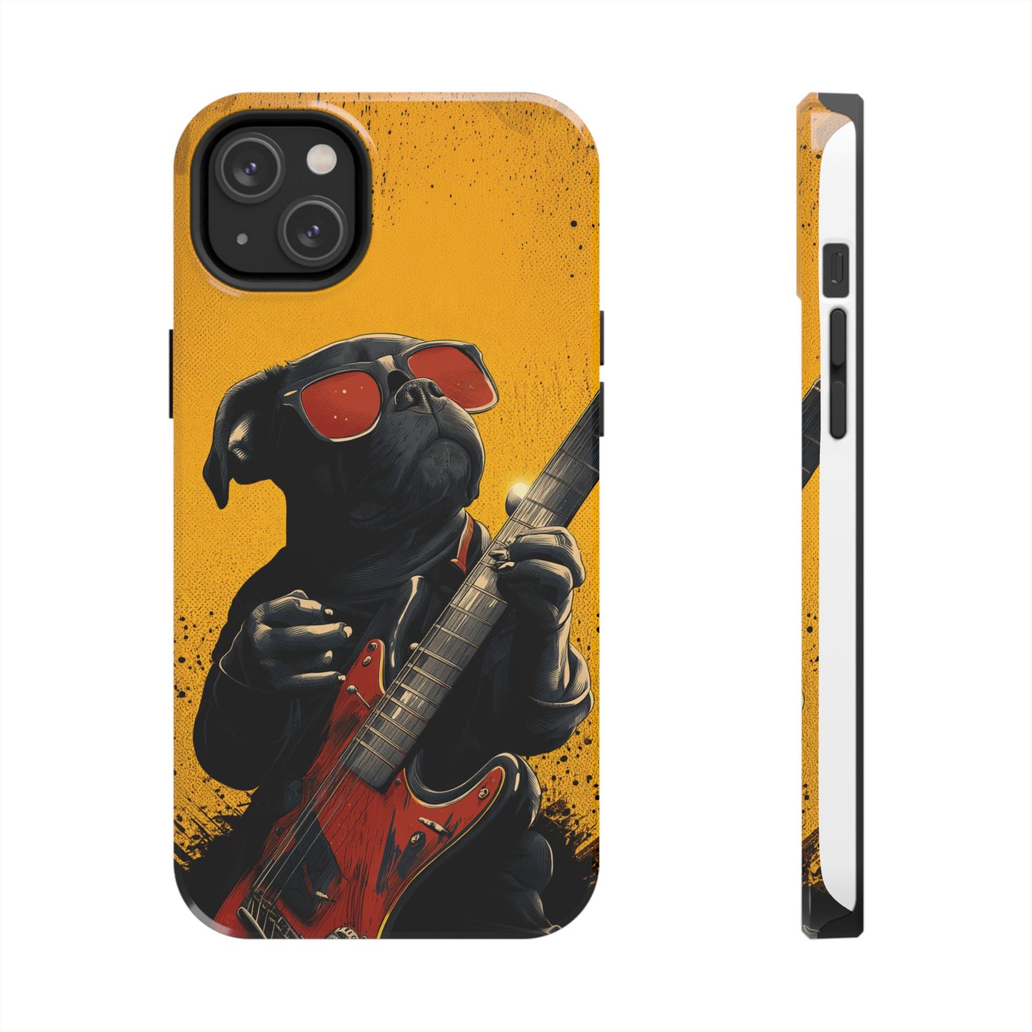 French Bulldog with Red Sunglasses Playing Red Guitar Tough Phone Case