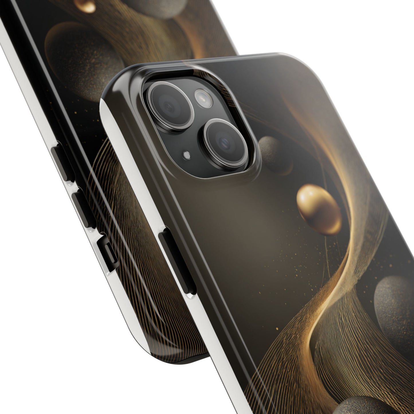 Cosmic Gold Waves Abstract Phone Case – Elegant Black Art