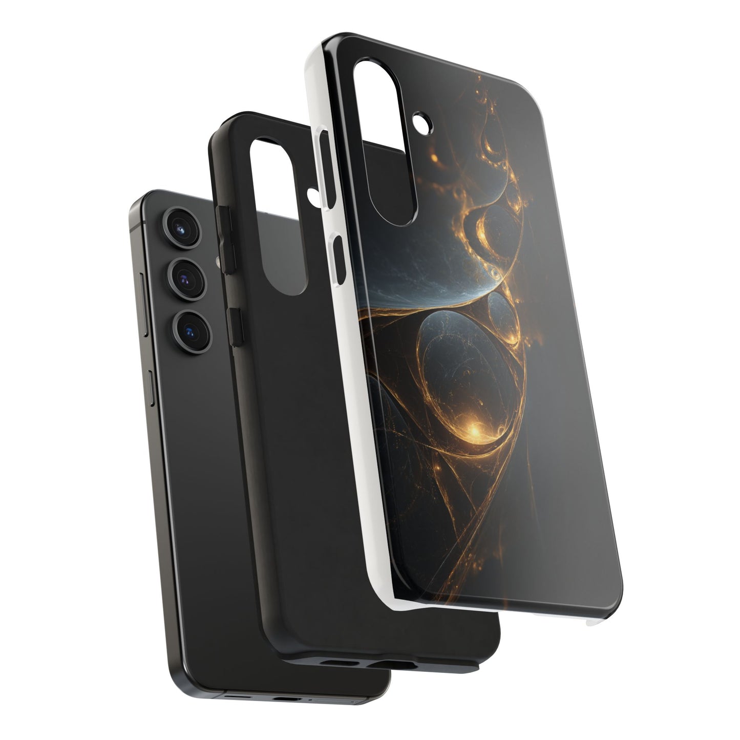 Stylish Tough Phone Case with Elegant Golden Swirls