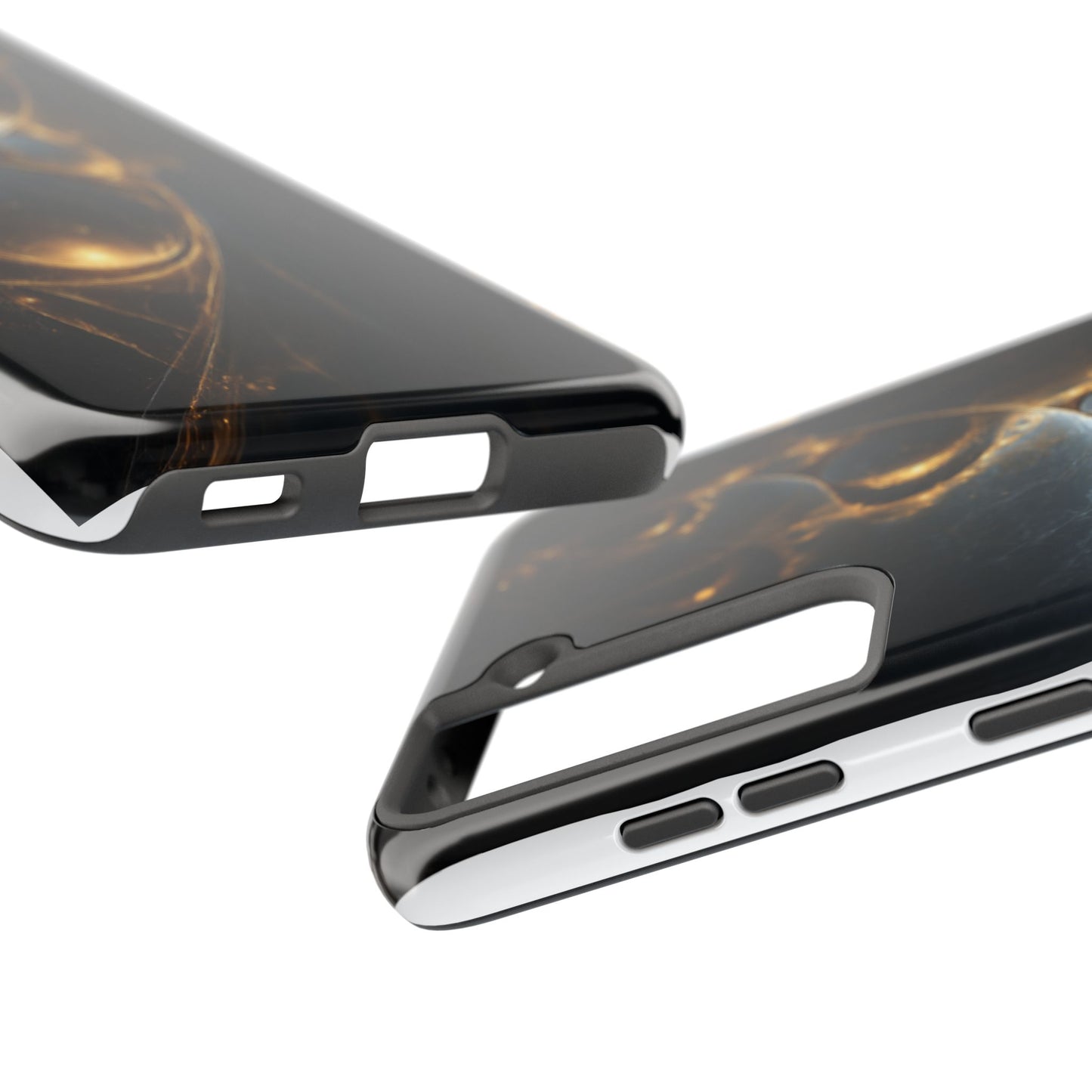 Stylish Tough Phone Case with Elegant Golden Swirls