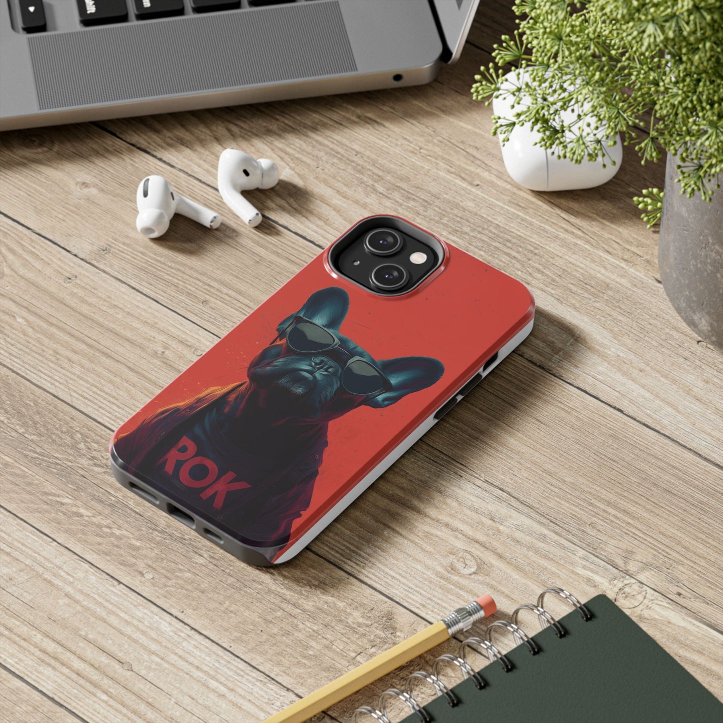 Rockin’ Dogs Tough Phone Case - Playful Guitarist & Cool Bulldog for Pet Lovers
