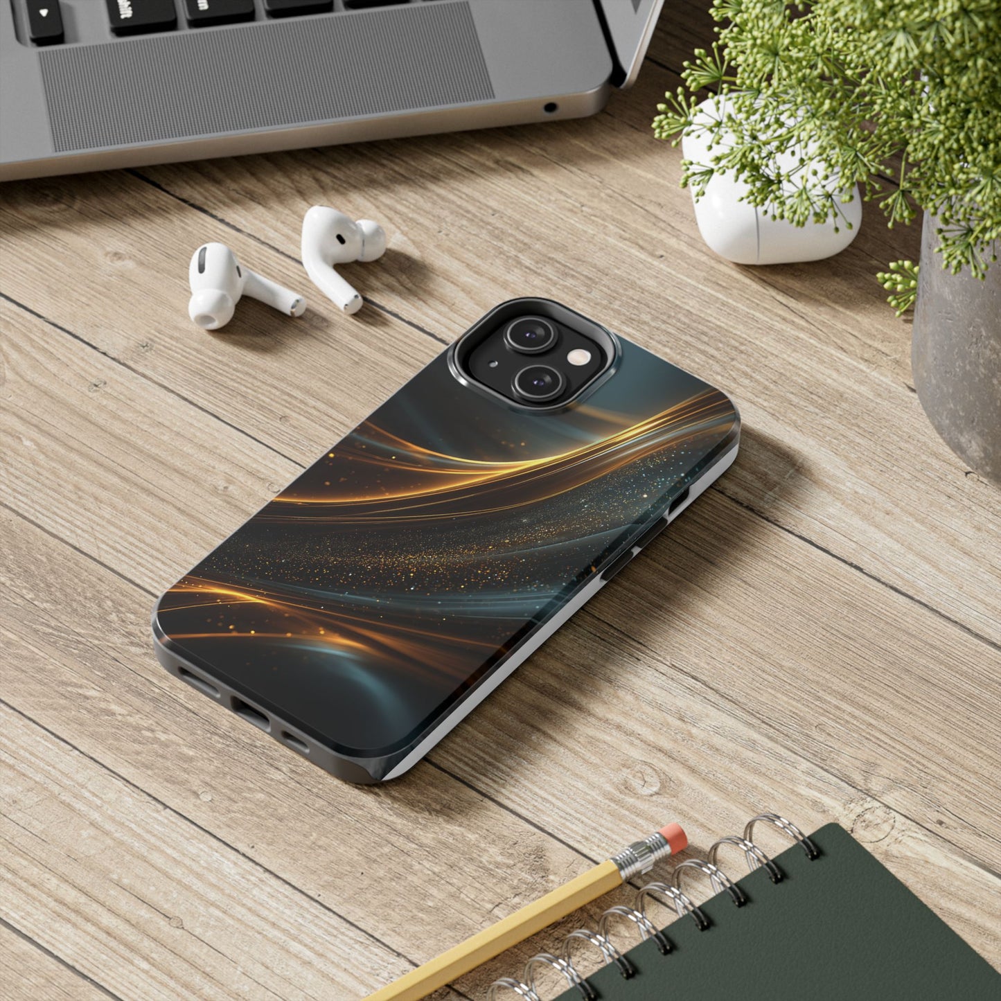 Elegant Tough Phone Case with Glittering Waves Design