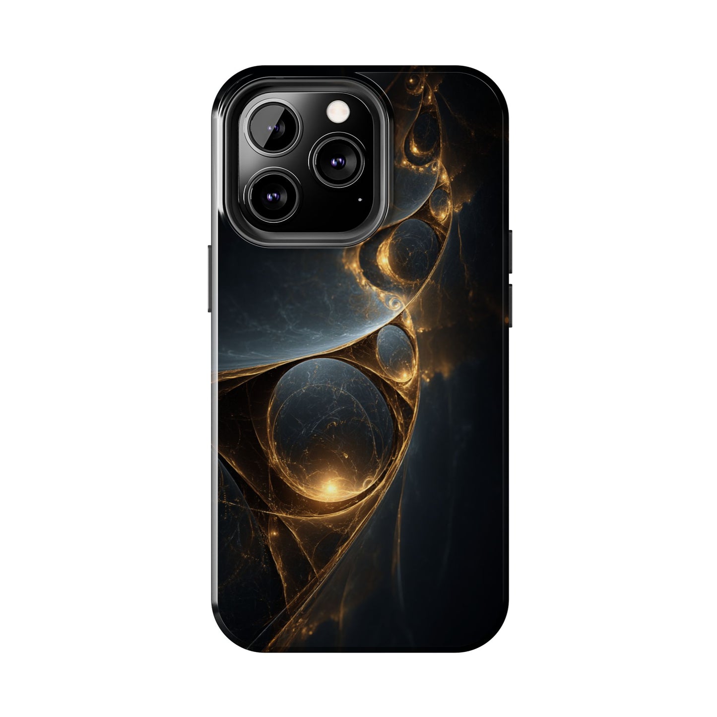 Stylish Tough Phone Case with Elegant Golden Swirls