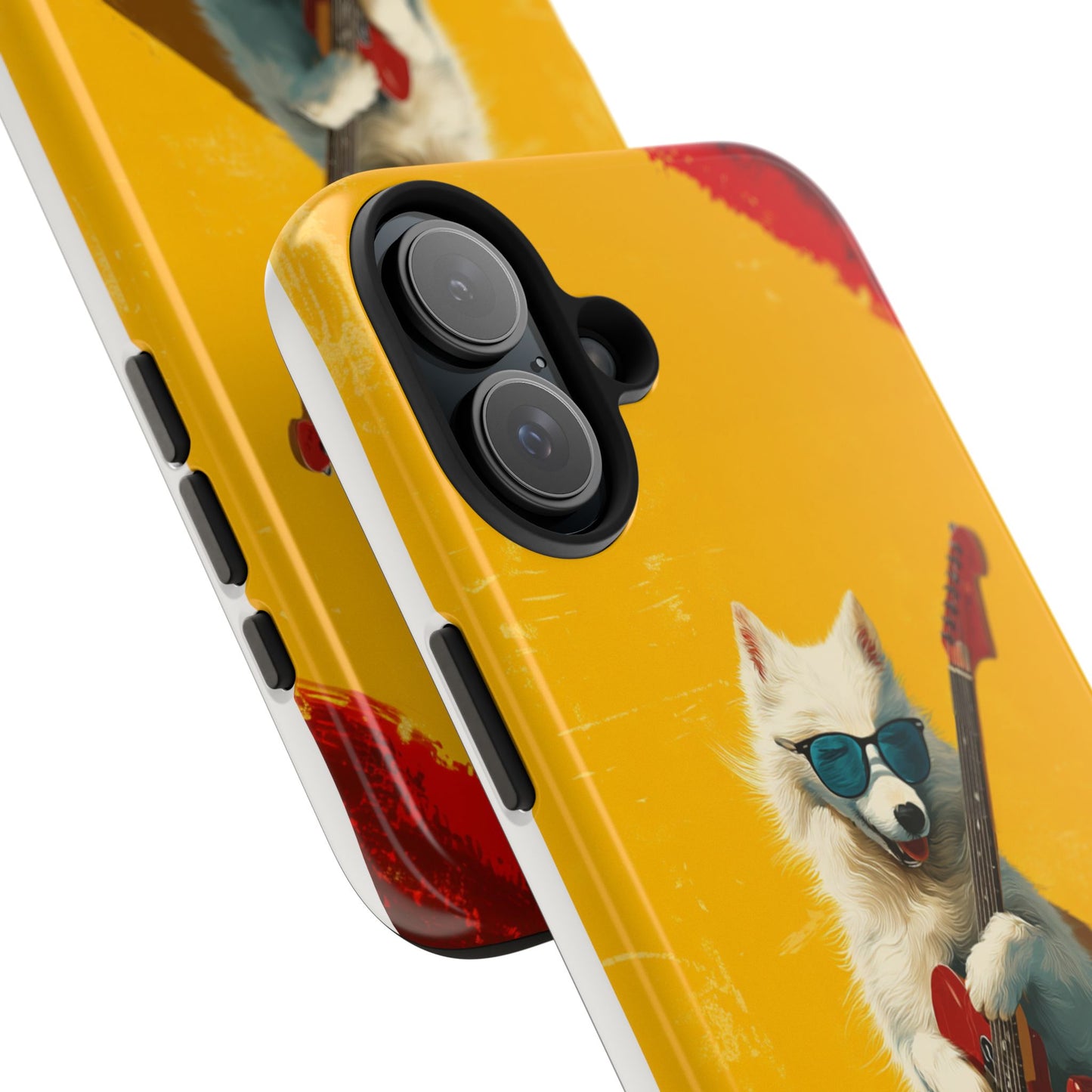 White Dog with Blue Sunglasses Playing Red Guitar Tough Phone Case