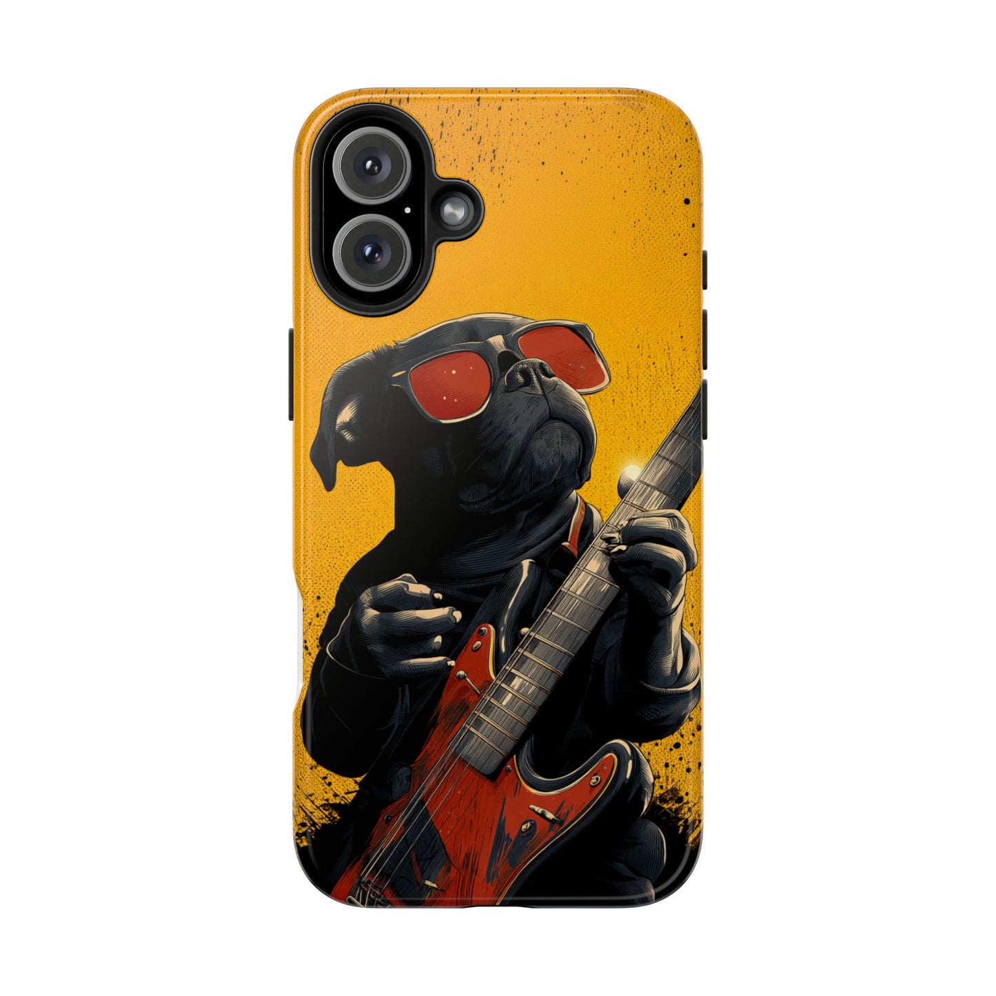 French Bulldog with Red Sunglasses Playing Red Guitar Tough Phone Case