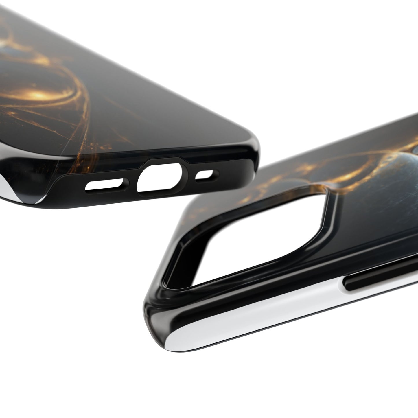 Stylish Tough Phone Case with Elegant Golden Swirls