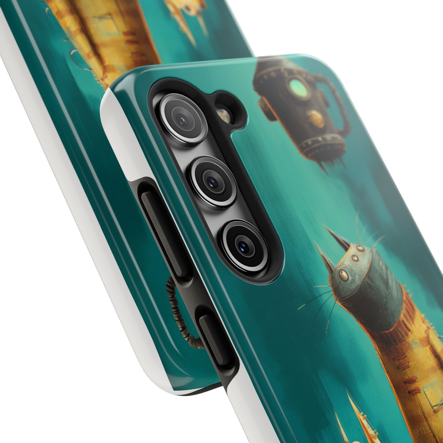 Whimsical Cat Adventure Tough Phone Case - Unique Design for Animal Lovers