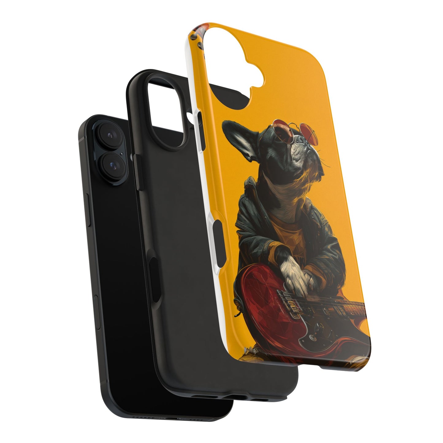 French Bulldog with Red Sunglasses Playing Red Guitar Tough Phone Case