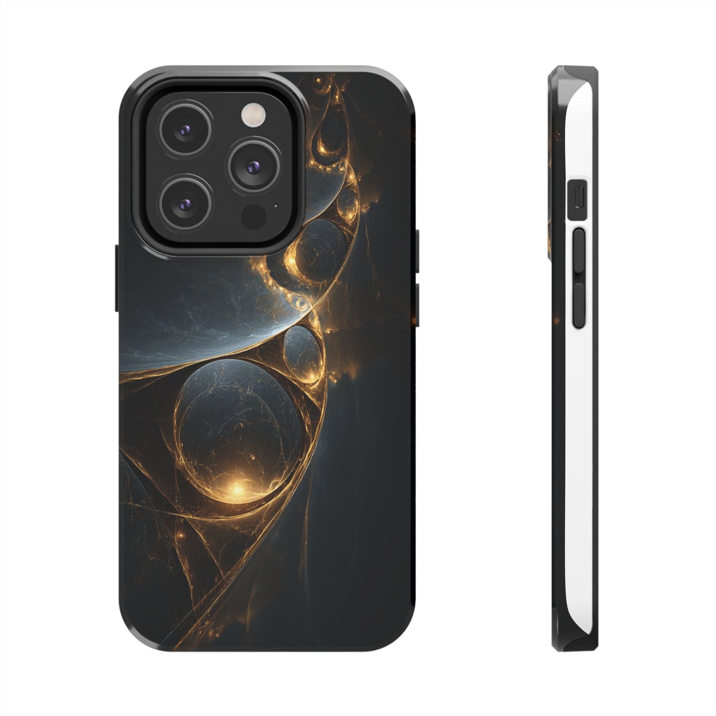 Stylish Tough Phone Case with Elegant Golden Swirls