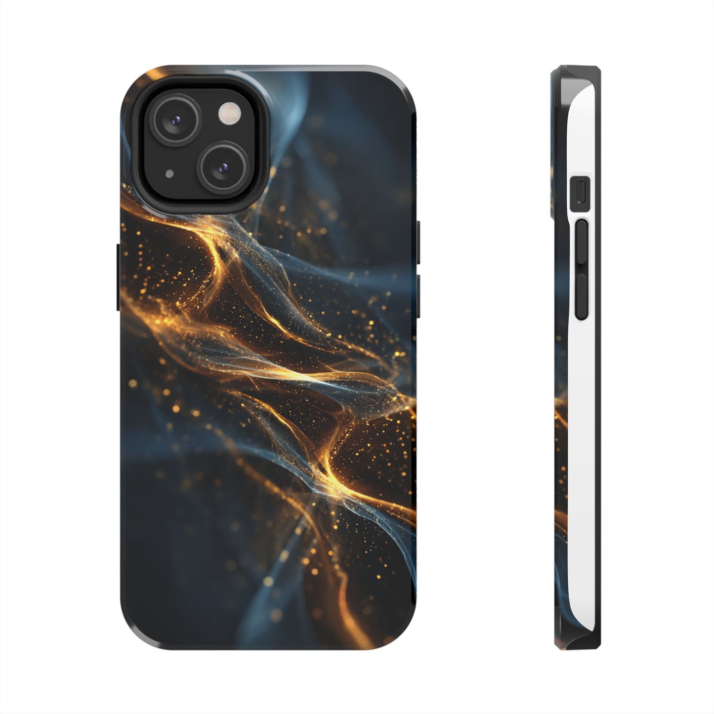 Stylish Tough Phone Case with Golden Swirl Design