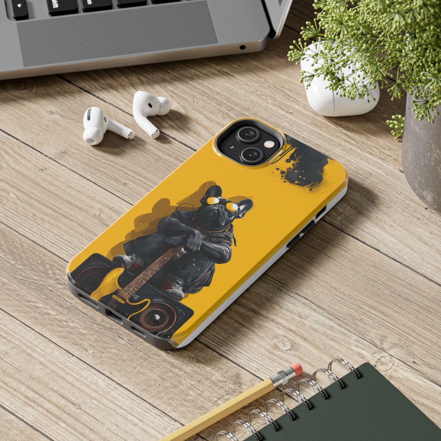 Rebellious Dog with Guitar Tough Phone Case – Wearable Art for Pet & Music Lovers