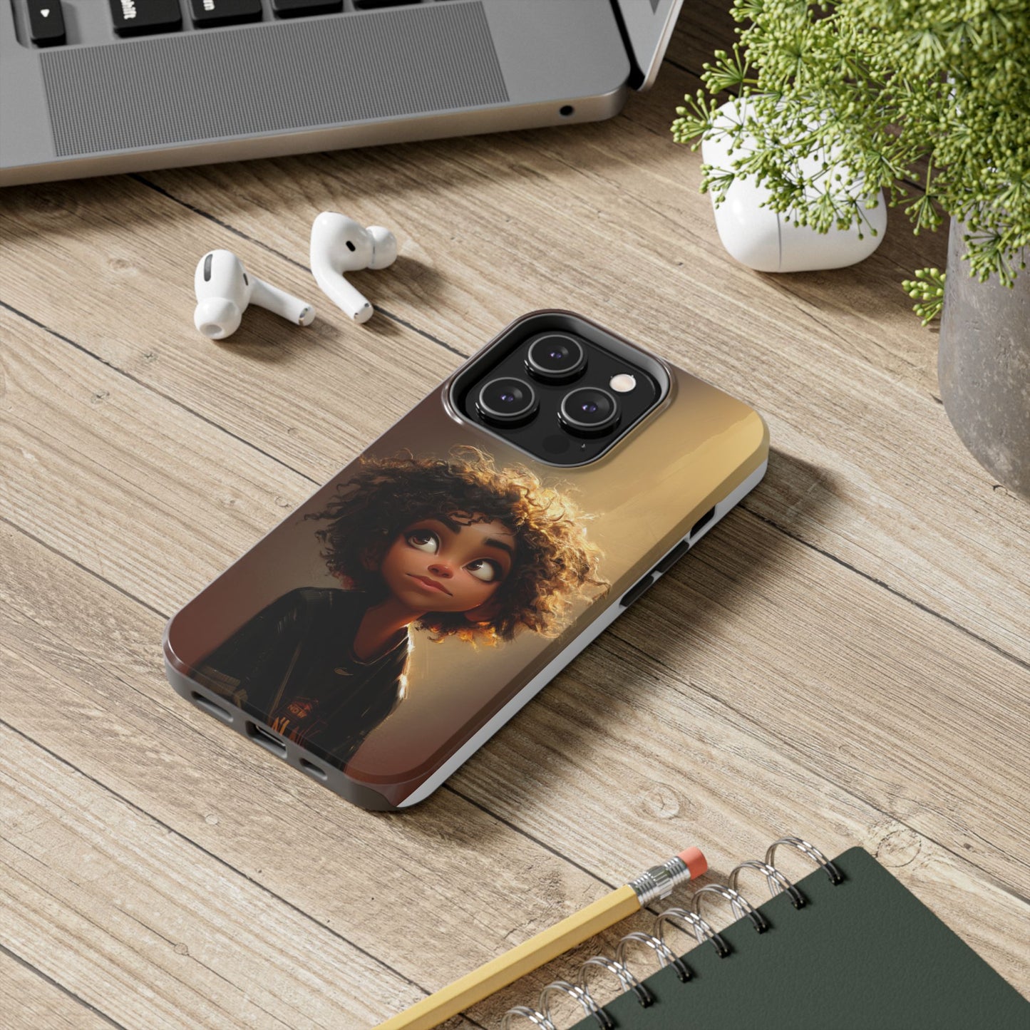 Artistic Tough Phone Case with Whimsical Character Design