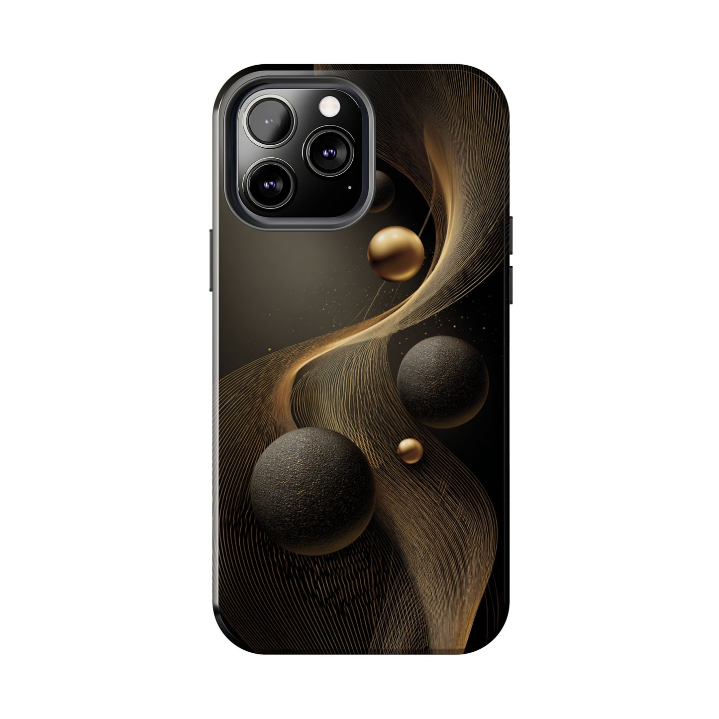 Cosmic Gold Waves Abstract Phone Case – Elegant Black Art