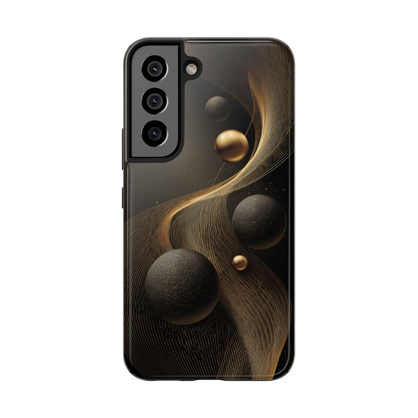 Cosmic Gold Waves Abstract Phone Case – Elegant Black Art