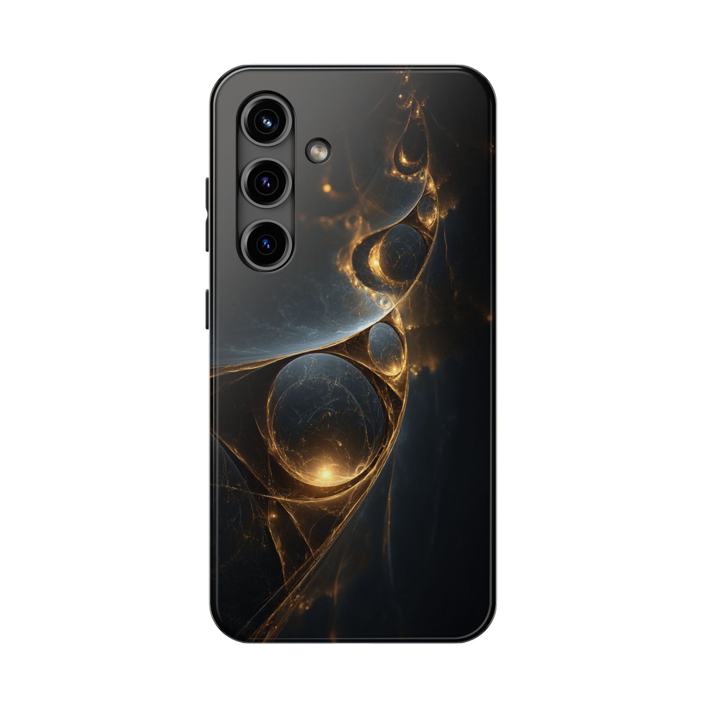 Stylish Tough Phone Case with Elegant Golden Swirls