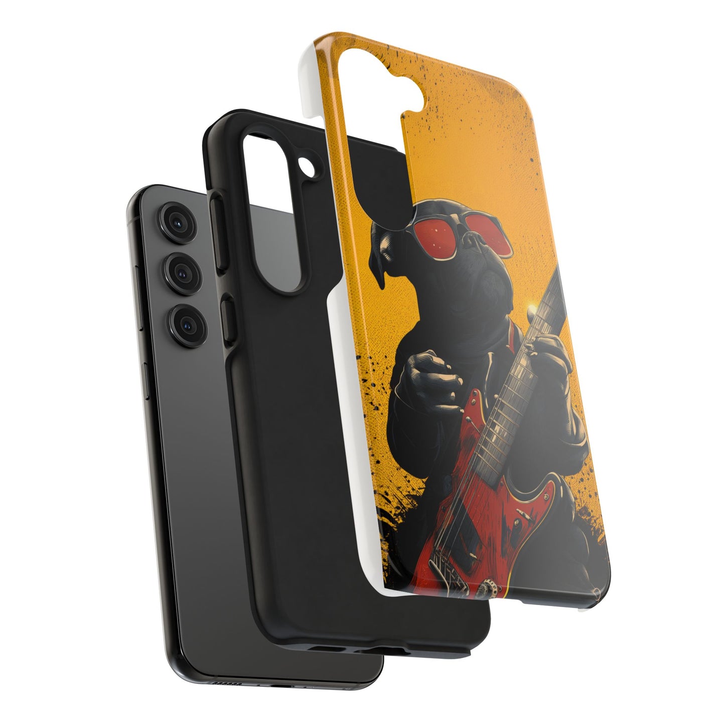 French Bulldog with Red Sunglasses Playing Red Guitar Tough Phone Case