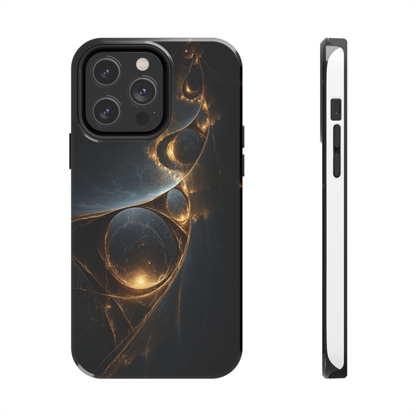 Stylish Tough Phone Case with Elegant Golden Swirls