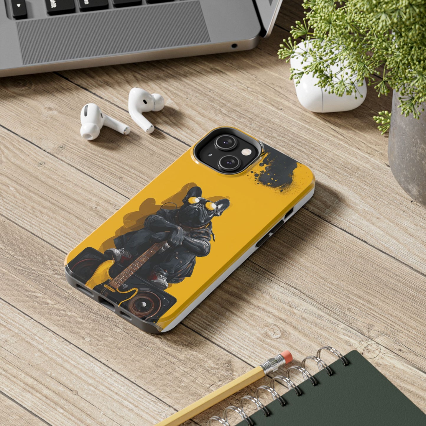 Rebellious Dog with Guitar Tough Phone Case – Wearable Art for Pet & Music Lovers