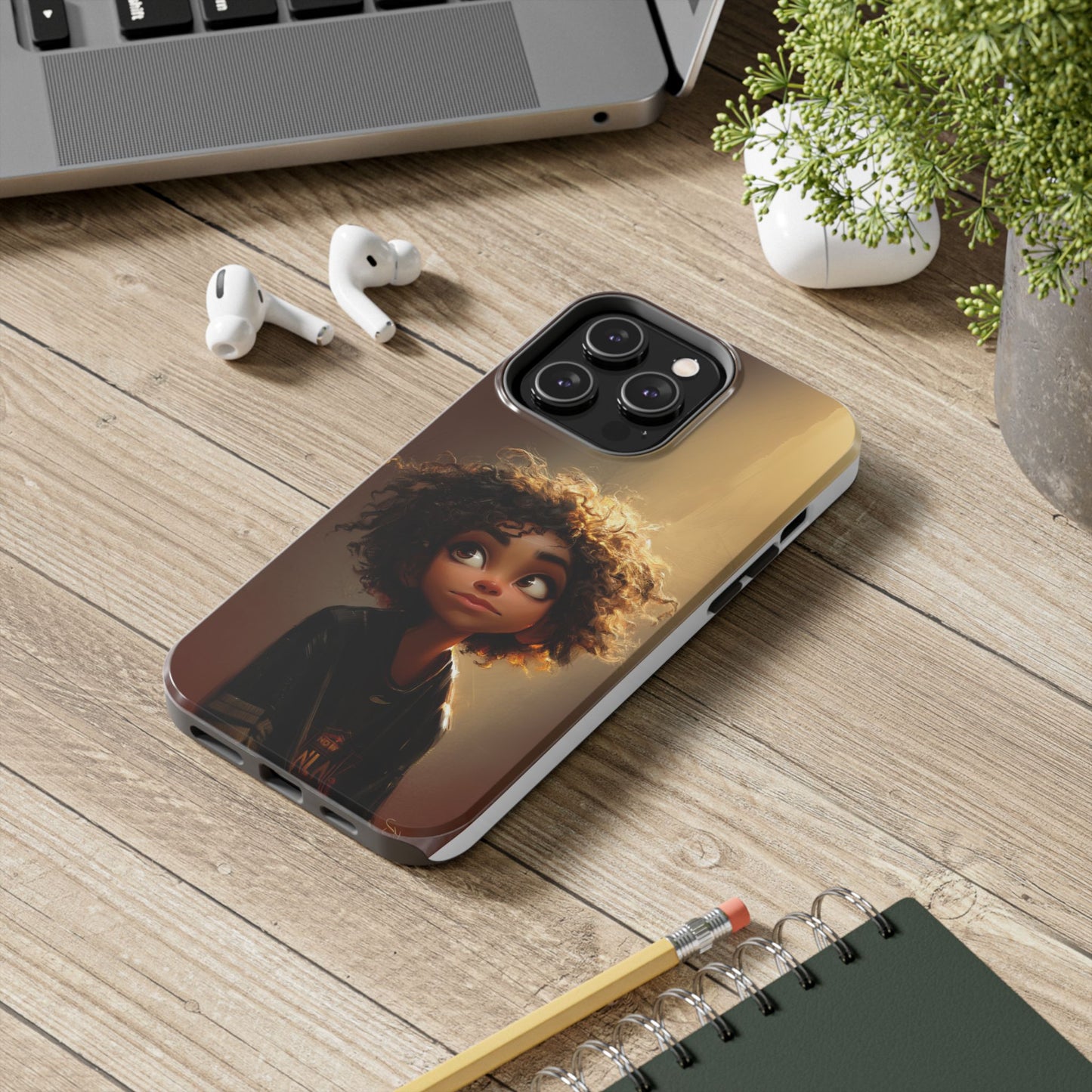 Artistic Tough Phone Case with Whimsical Character Design