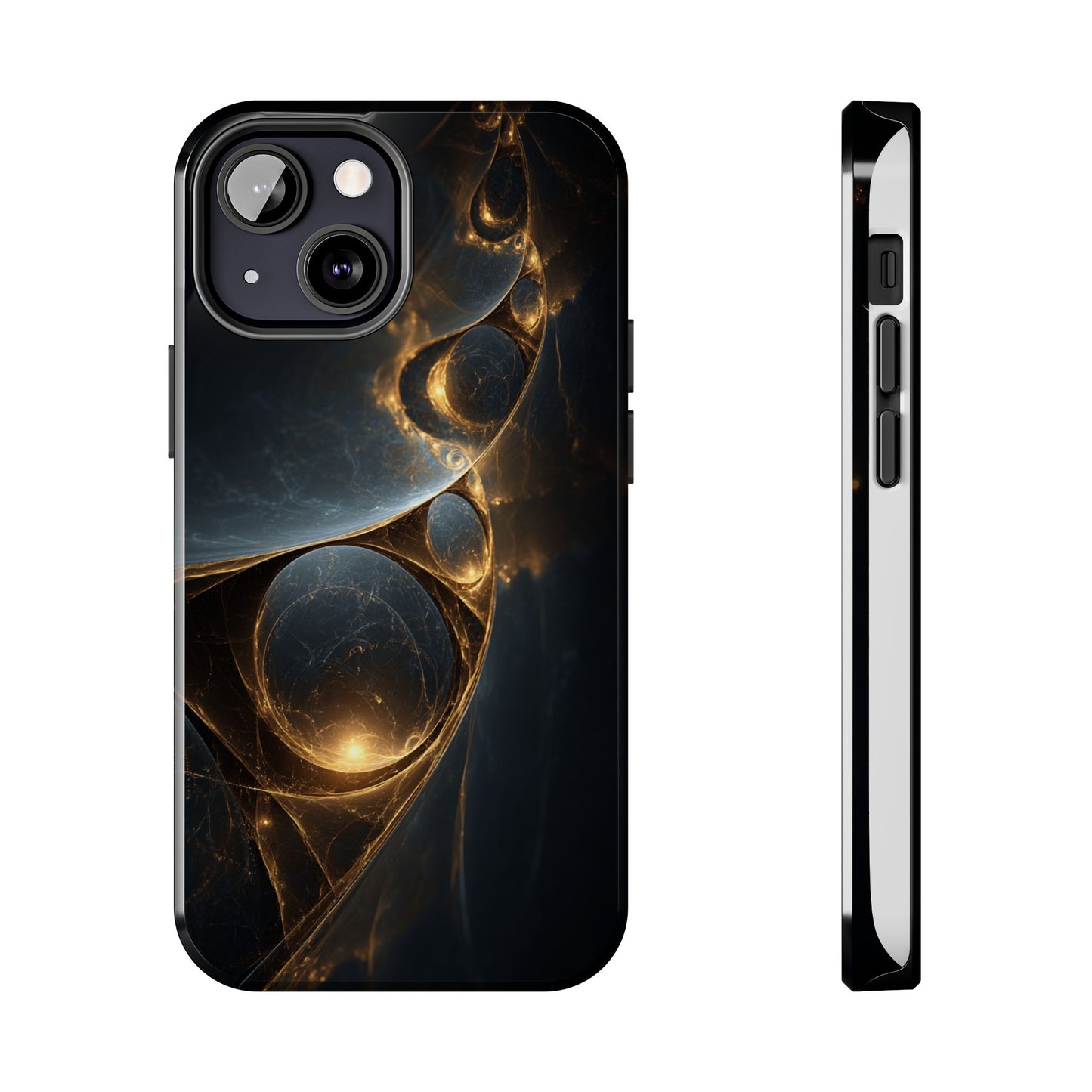 Stylish Tough Phone Case with Elegant Golden Swirls