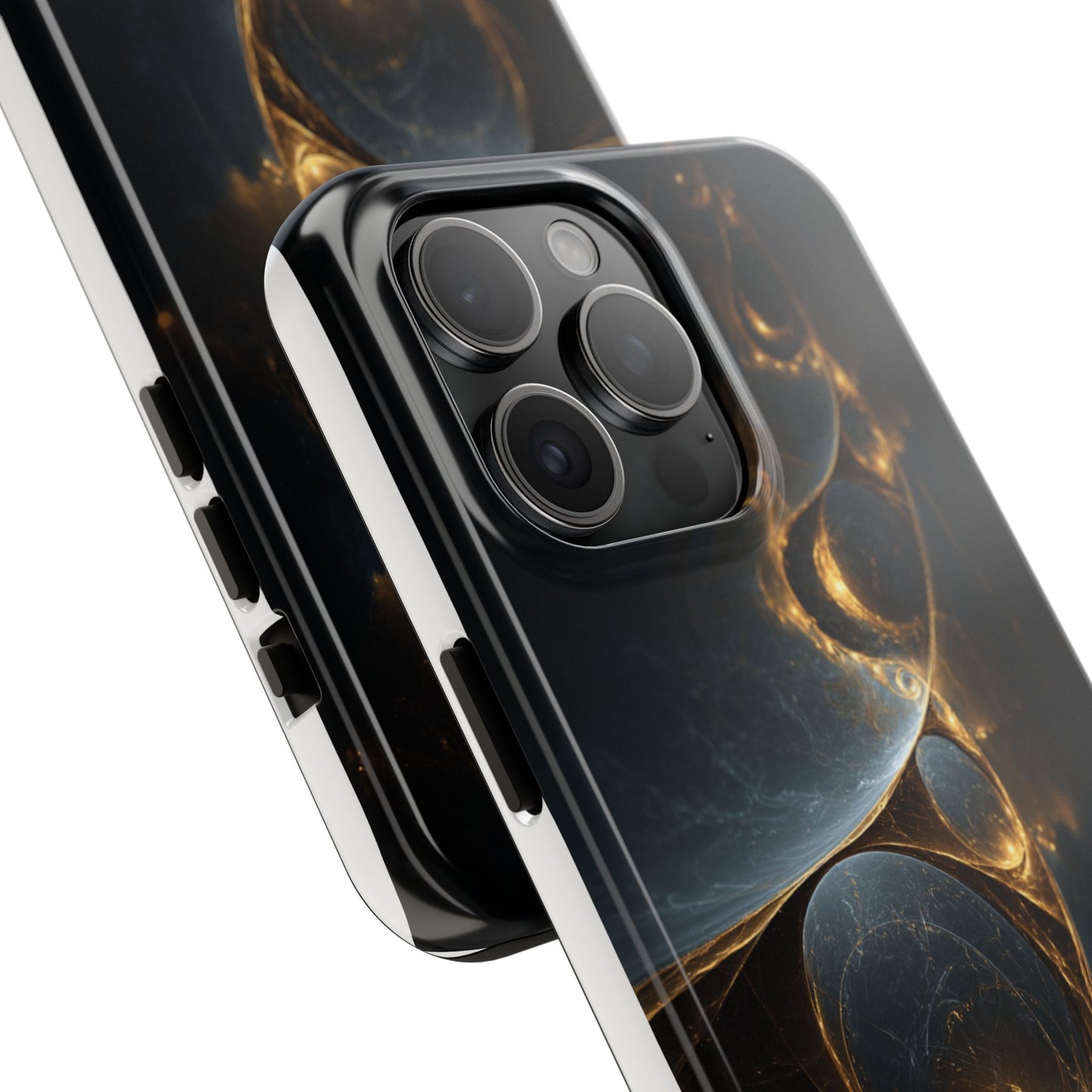Stylish Tough Phone Case with Elegant Golden Swirls