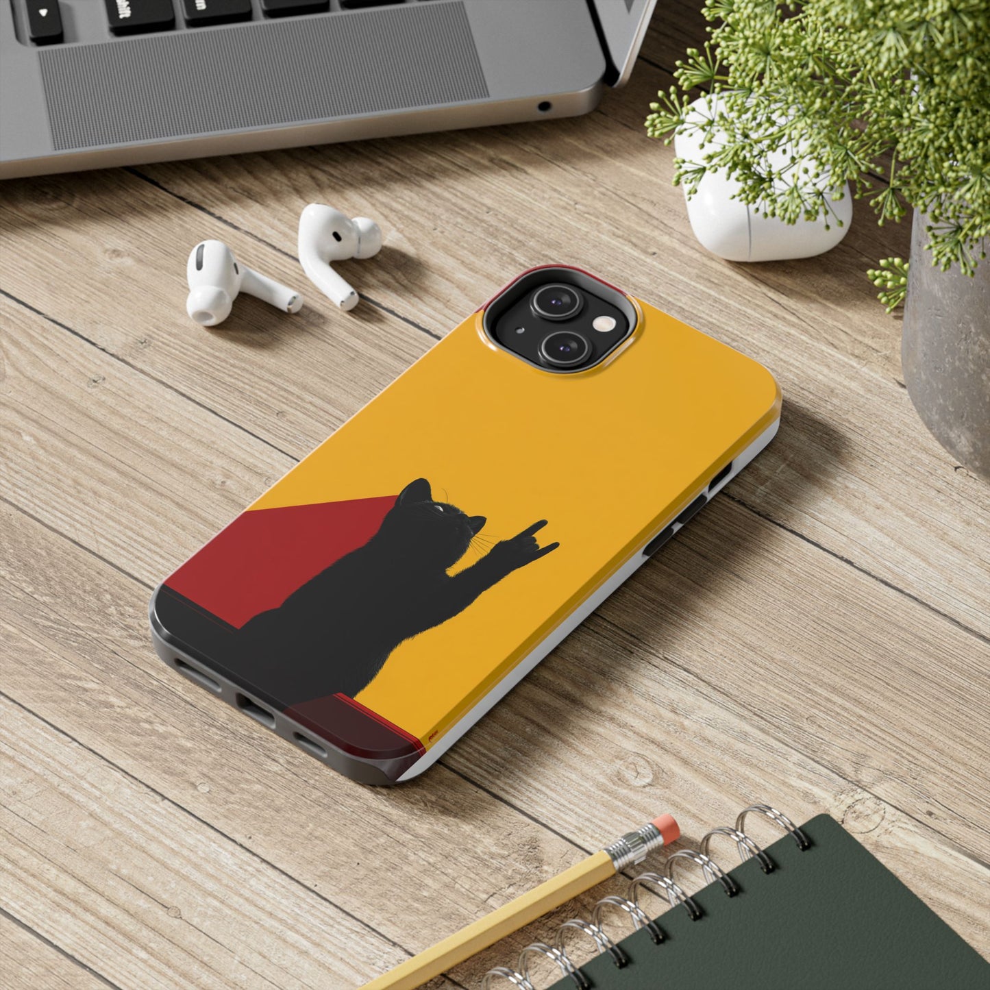 Black Cat Rock Gesture Tough Phone Case