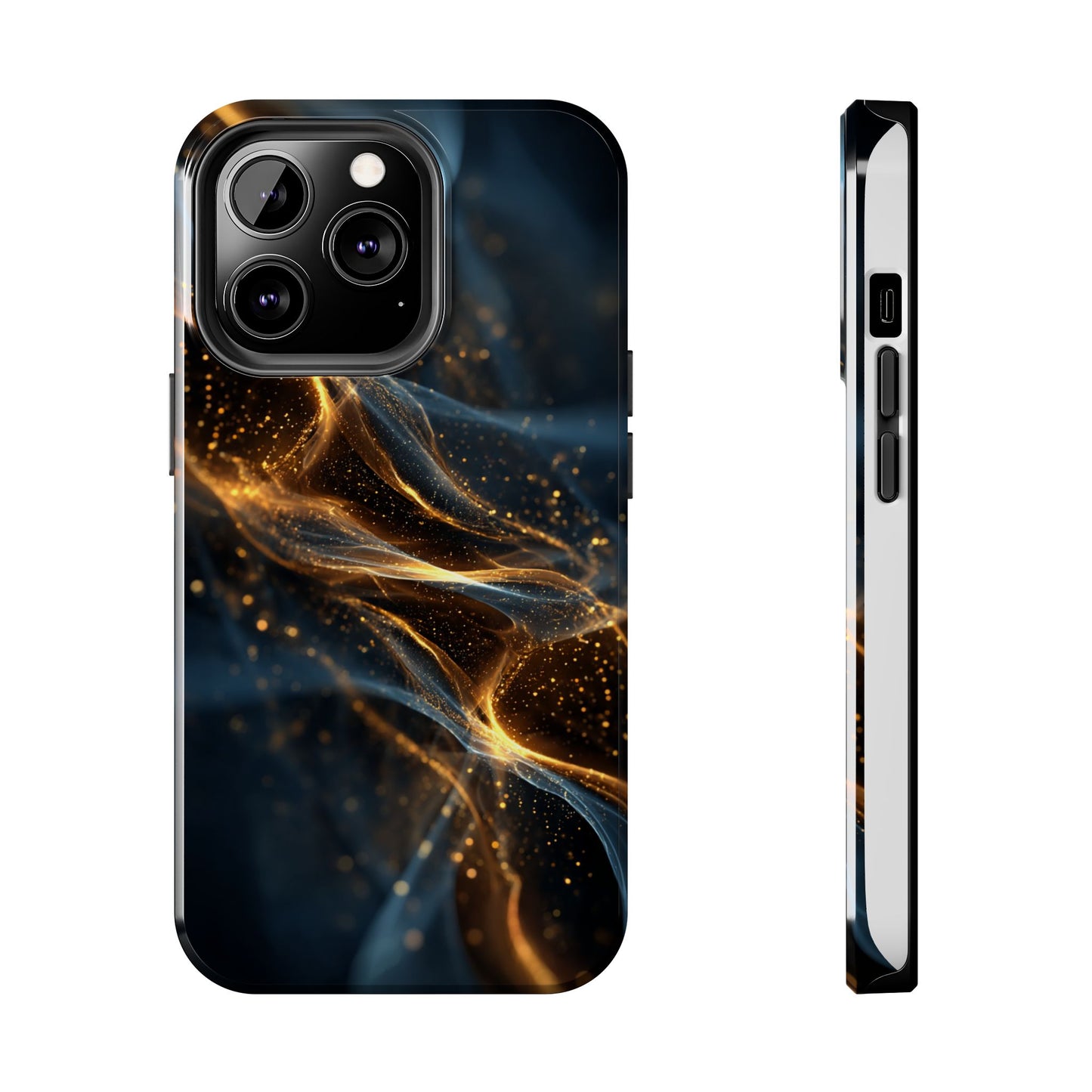 Stylish Tough Phone Case with Golden Swirl Design