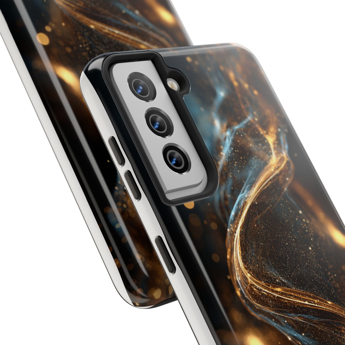 Stylish Tough Phone Case with Elegant Gold Swirl Design