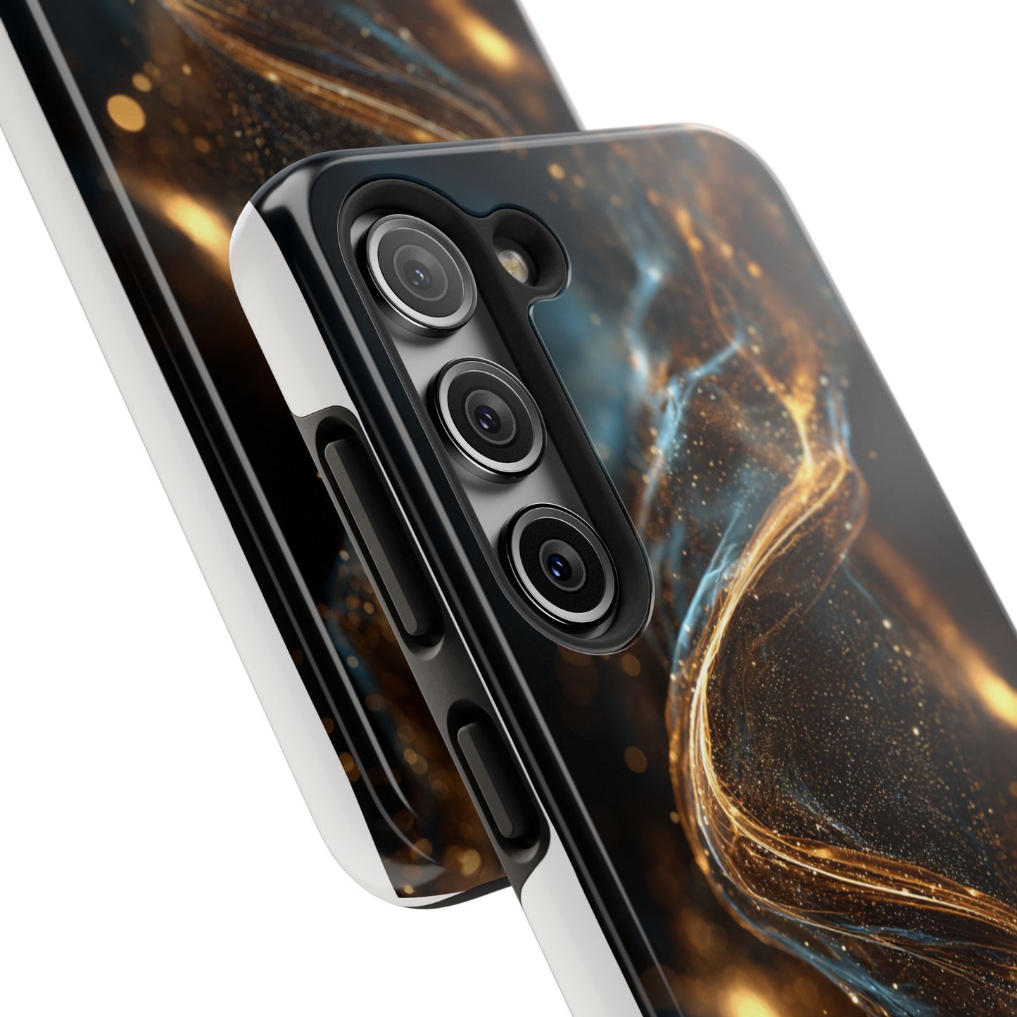 Stylish Tough Phone Case with Elegant Gold Swirl Design