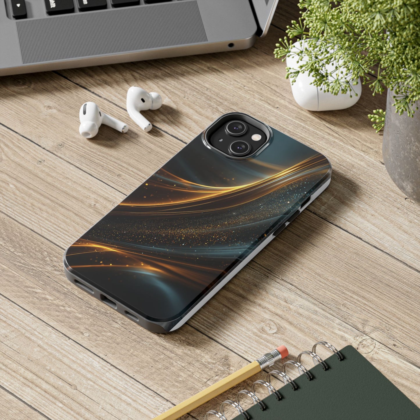 Elegant Tough Phone Case with Glittering Waves Design
