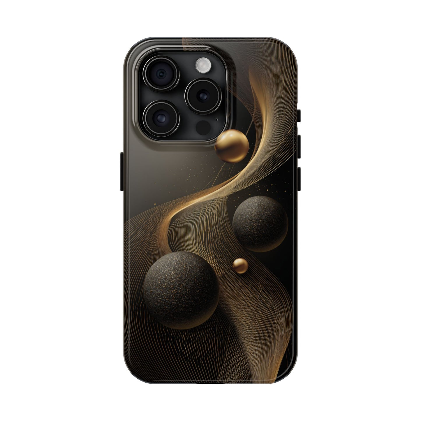 Cosmic Gold Waves Abstract Phone Case – Elegant Black Art