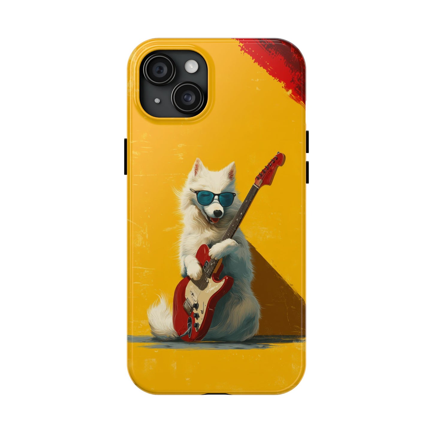 White Dog with Blue Sunglasses Playing Red Guitar Tough Phone Case