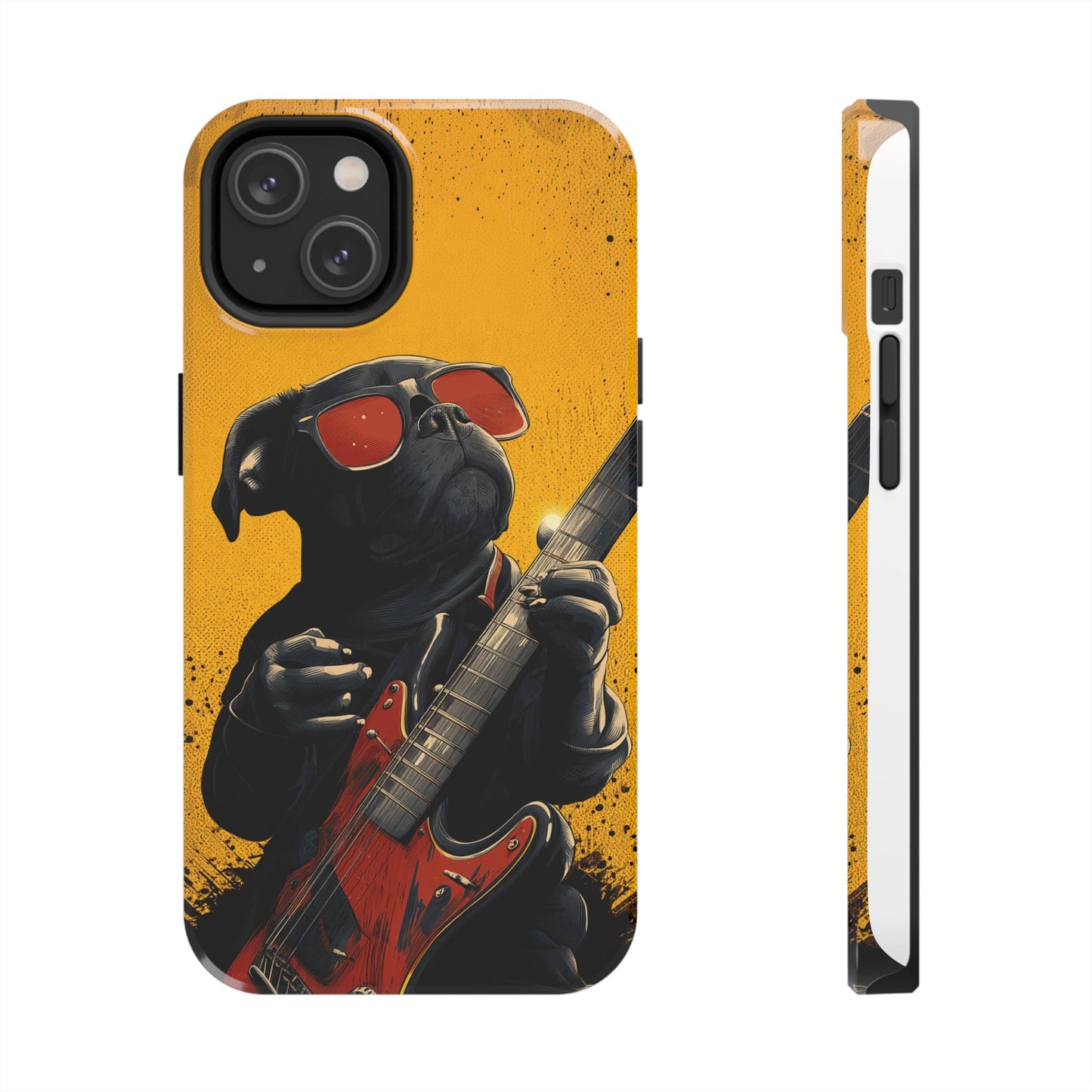 French Bulldog with Red Sunglasses Playing Red Guitar Tough Phone Case