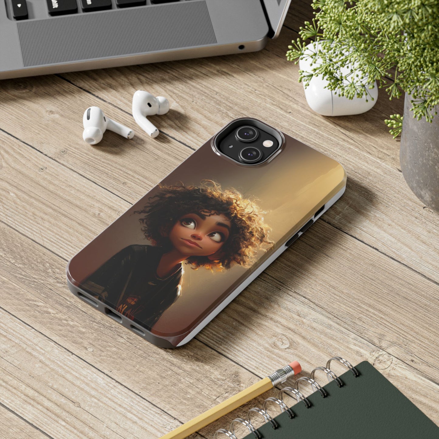 Artistic Tough Phone Case with Whimsical Character Design