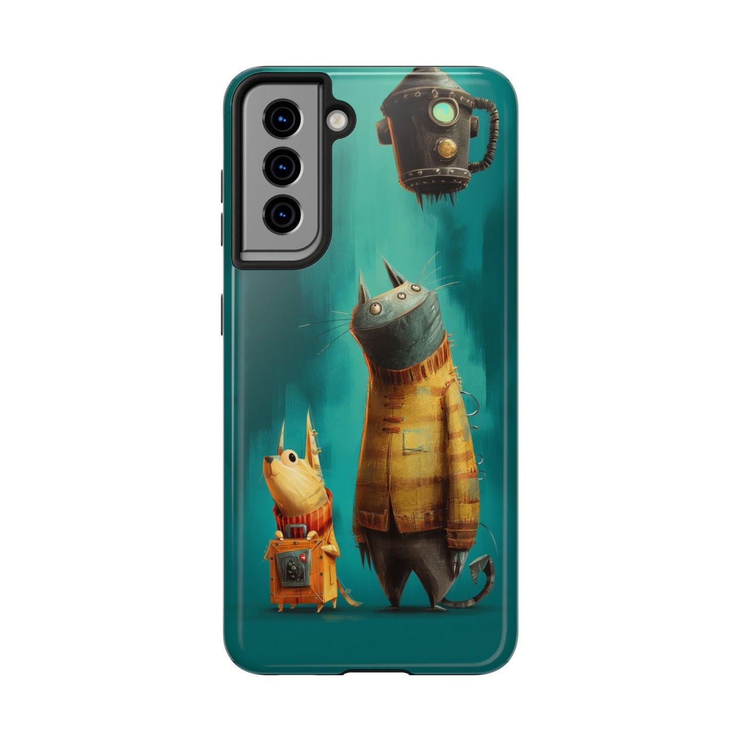 Whimsical Cat Adventure Tough Phone Case - Unique Design for Animal Lovers