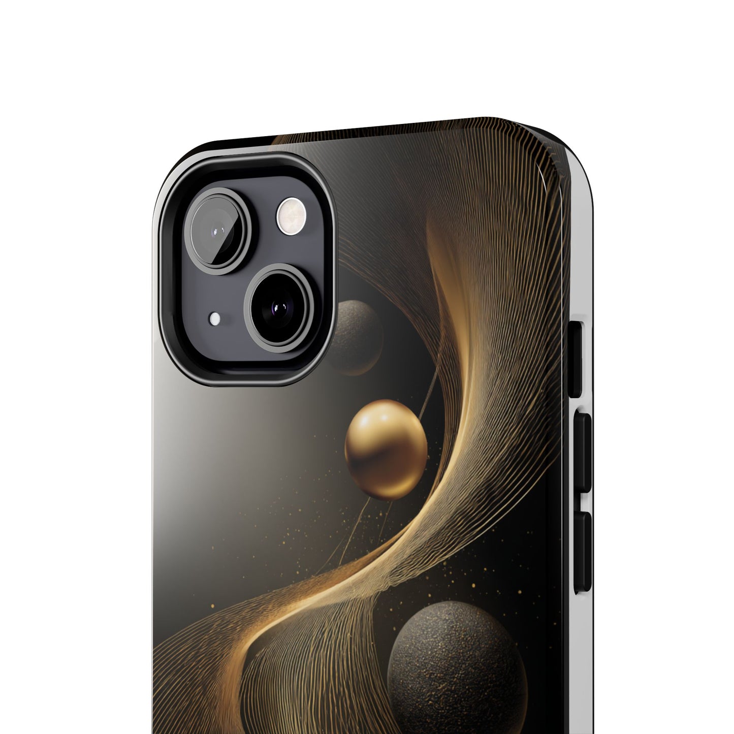 Cosmic Gold Waves Abstract Phone Case – Elegant Black Art