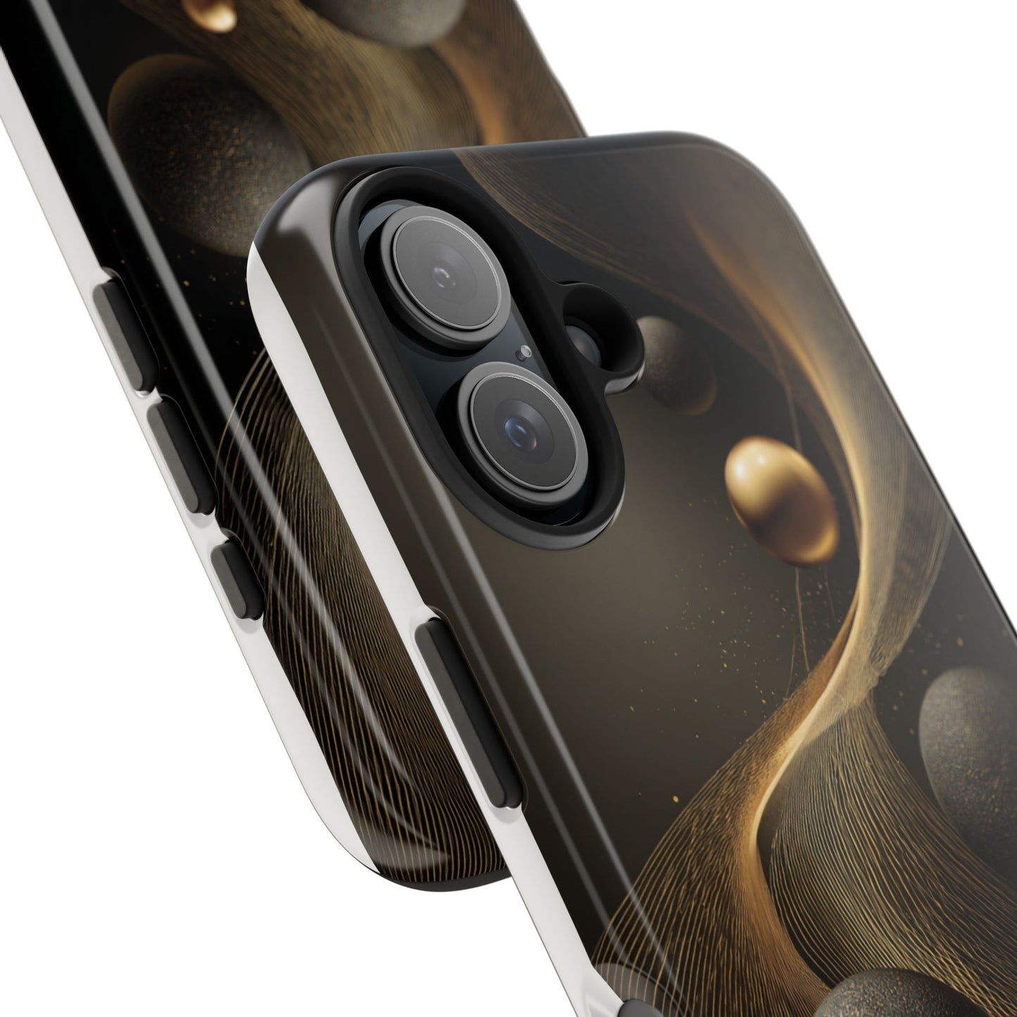 Cosmic Gold Waves Abstract Phone Case – Elegant Black Art