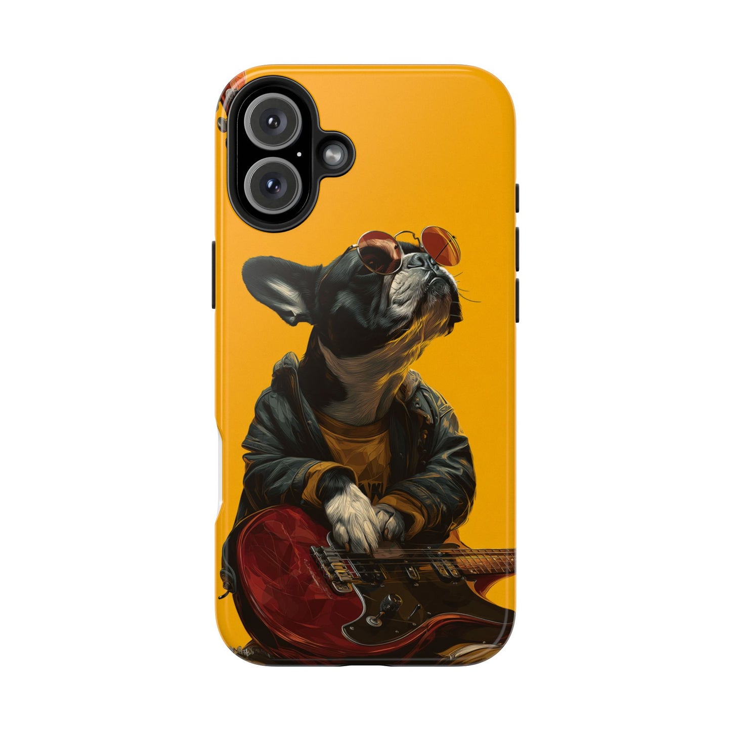French Bulldog with Red Sunglasses Playing Red Guitar Tough Phone Case