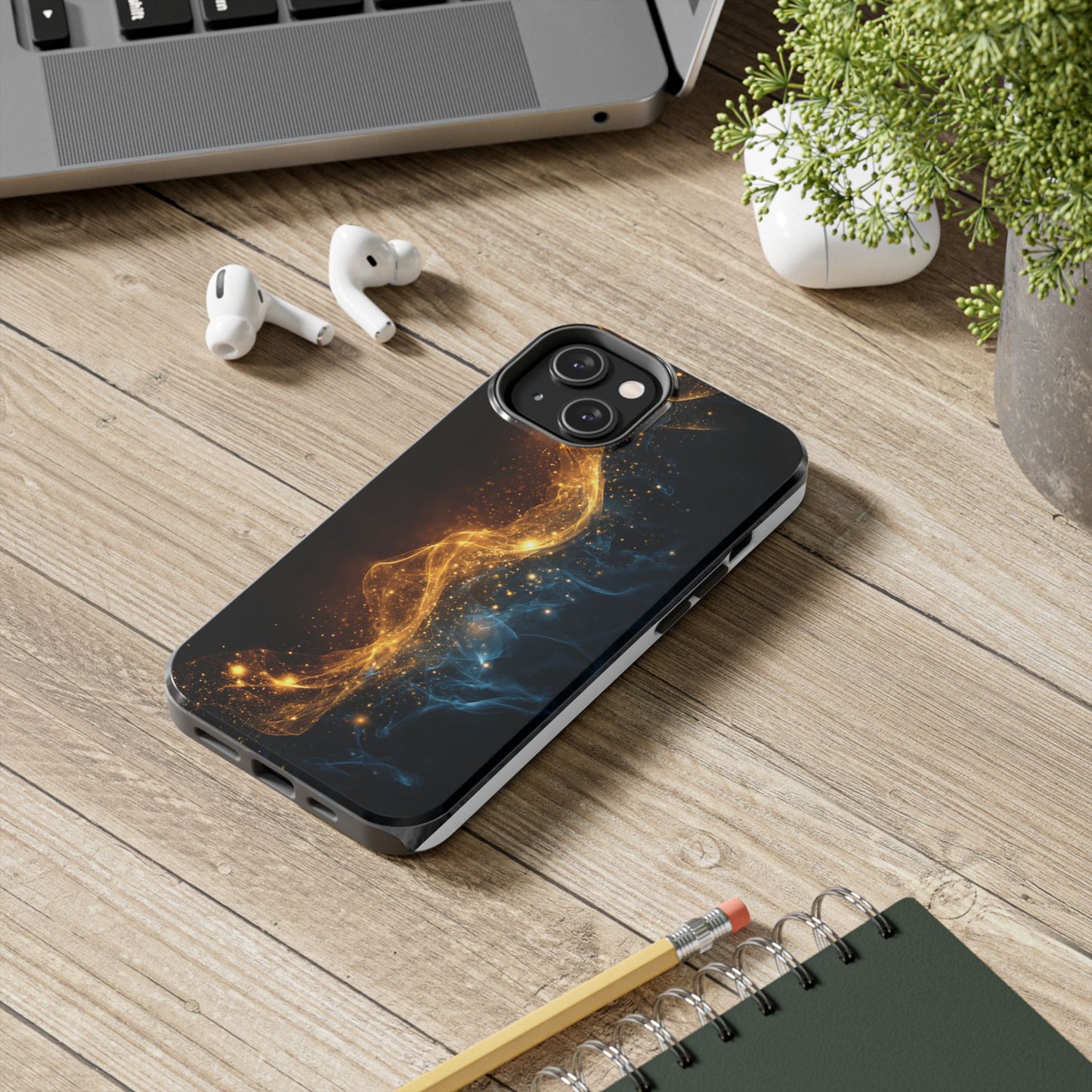Dynamic Gold and Blue Tough Phone Case - Durable Protection with a Stunning Design