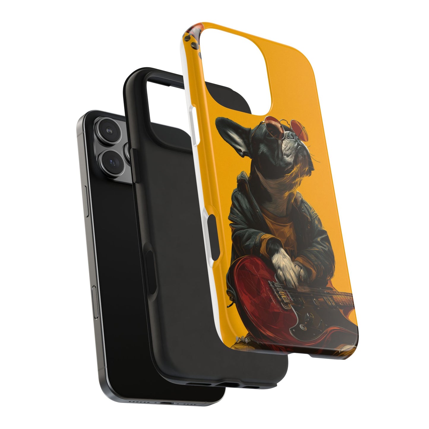 French Bulldog with Red Sunglasses Playing Red Guitar Tough Phone Case
