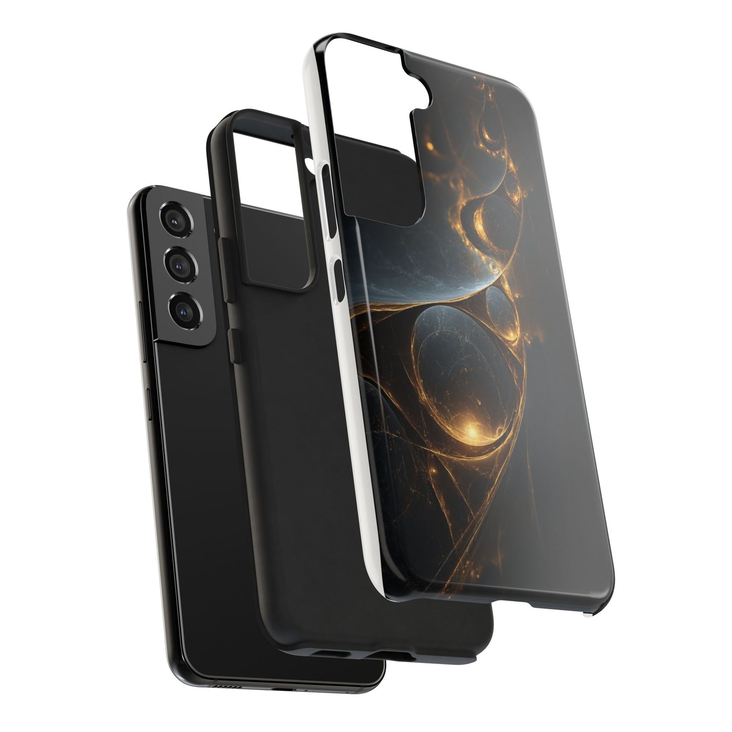 Stylish Tough Phone Case with Elegant Golden Swirls