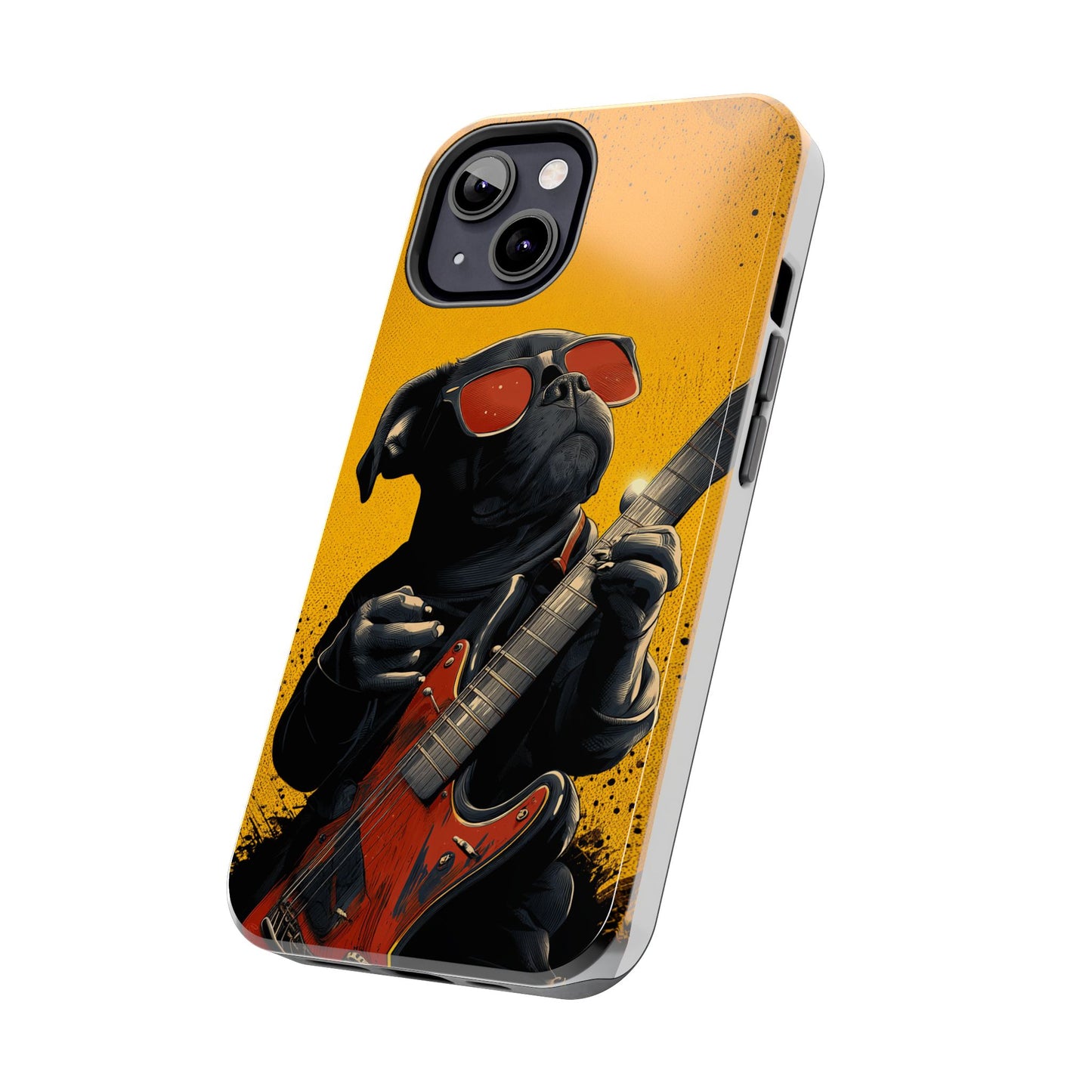 French Bulldog with Red Sunglasses Playing Red Guitar Tough Phone Case