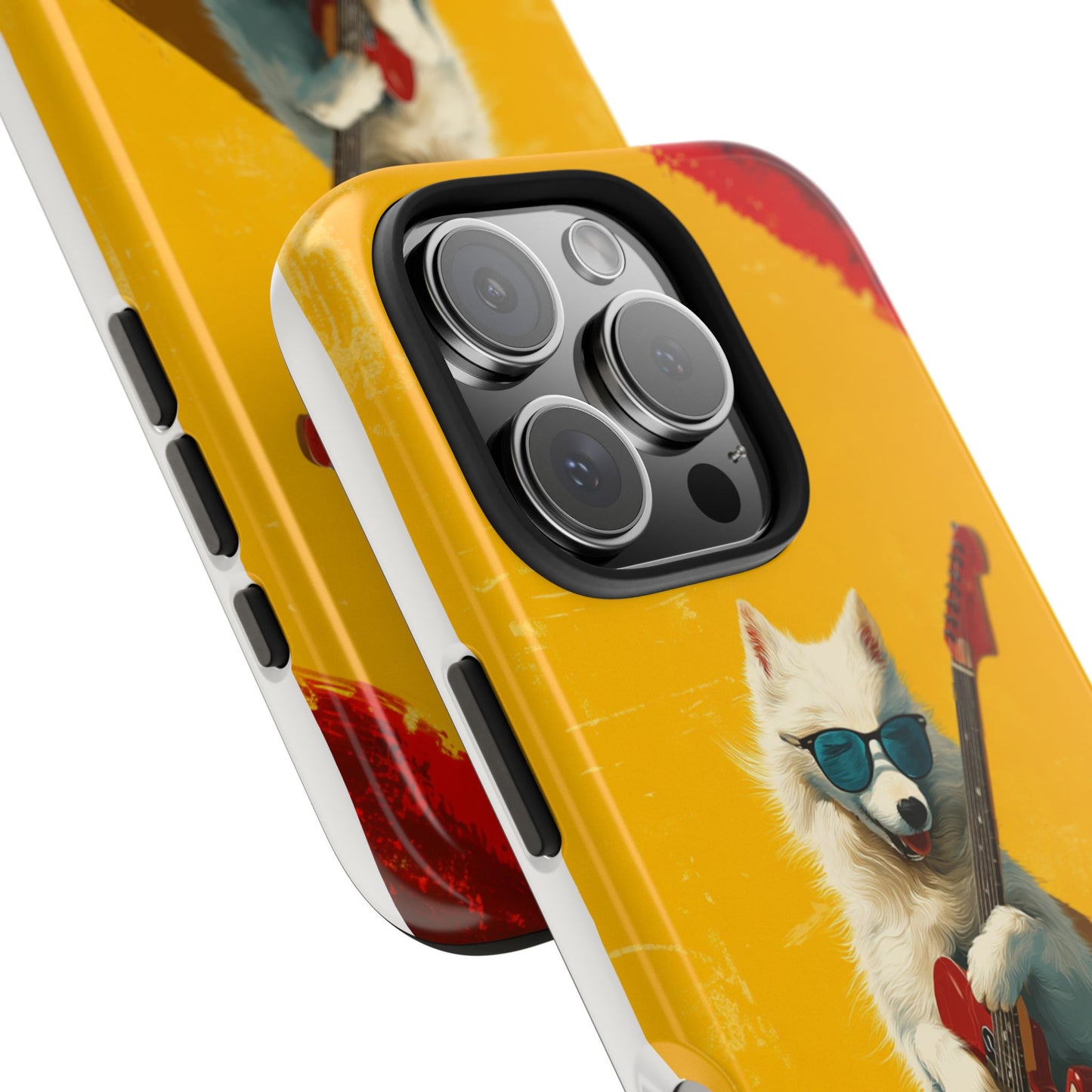 White Dog with Blue Sunglasses Playing Red Guitar Tough Phone Case