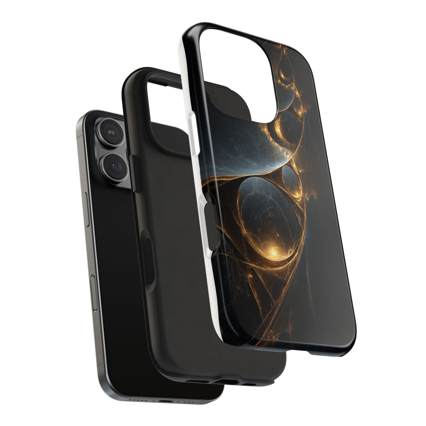 Stylish Tough Phone Case with Elegant Golden Swirls