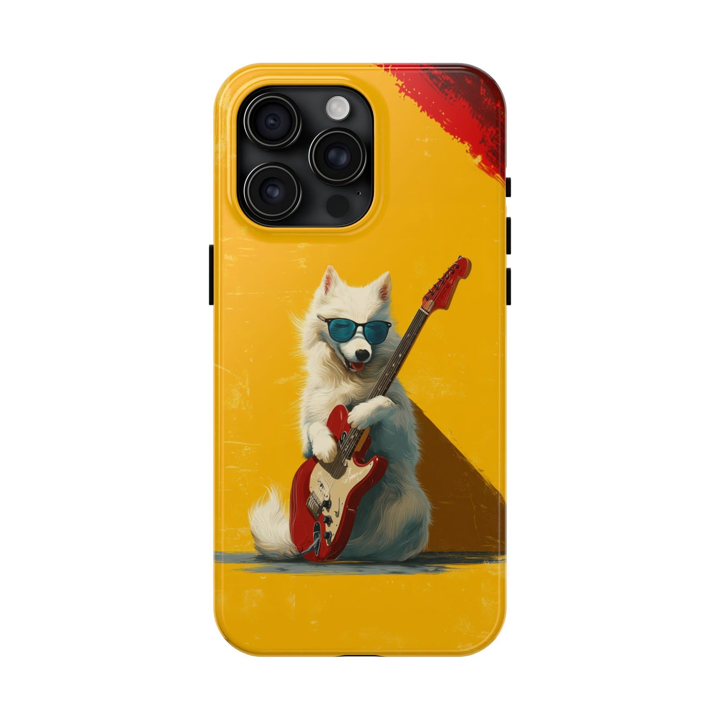 White Dog with Blue Sunglasses Playing Red Guitar Tough Phone Case