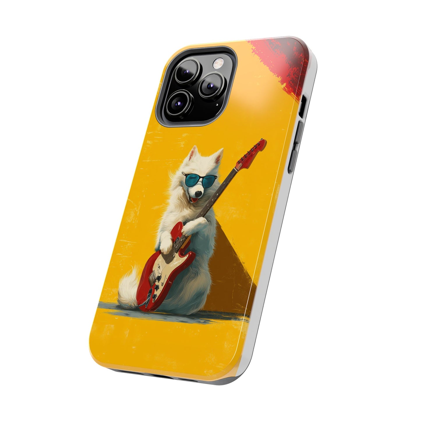 White Dog with Blue Sunglasses Playing Red Guitar Tough Phone Case