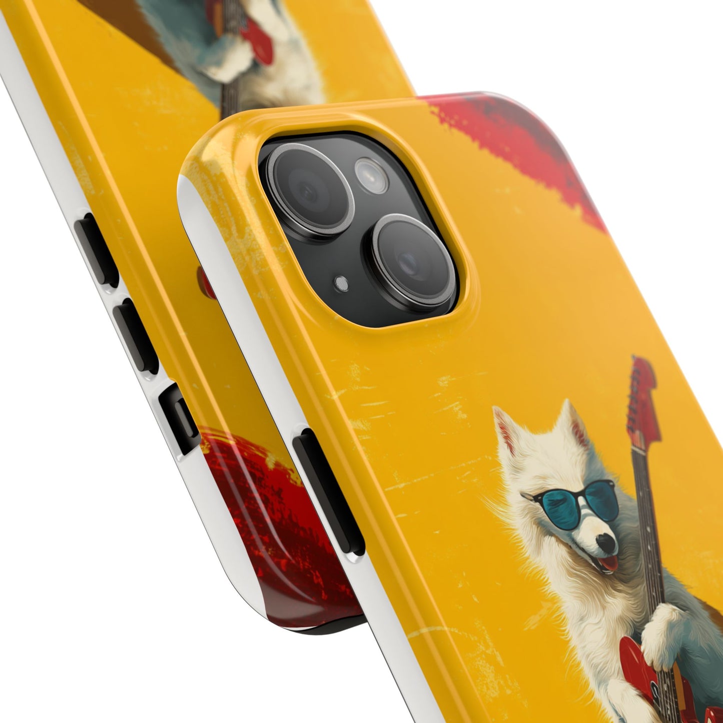 White Dog with Blue Sunglasses Playing Red Guitar Tough Phone Case