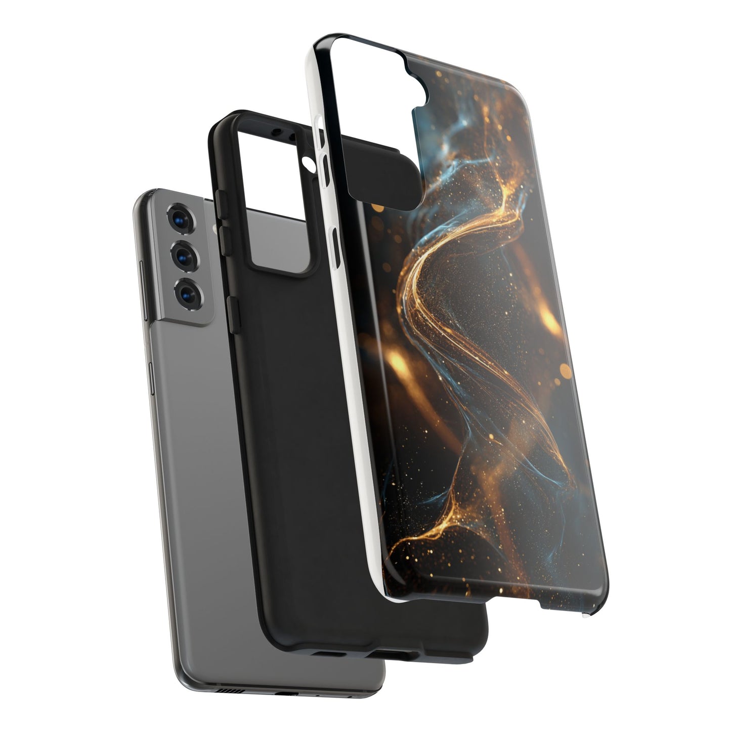 Stylish Tough Phone Case with Elegant Gold Swirl Design
